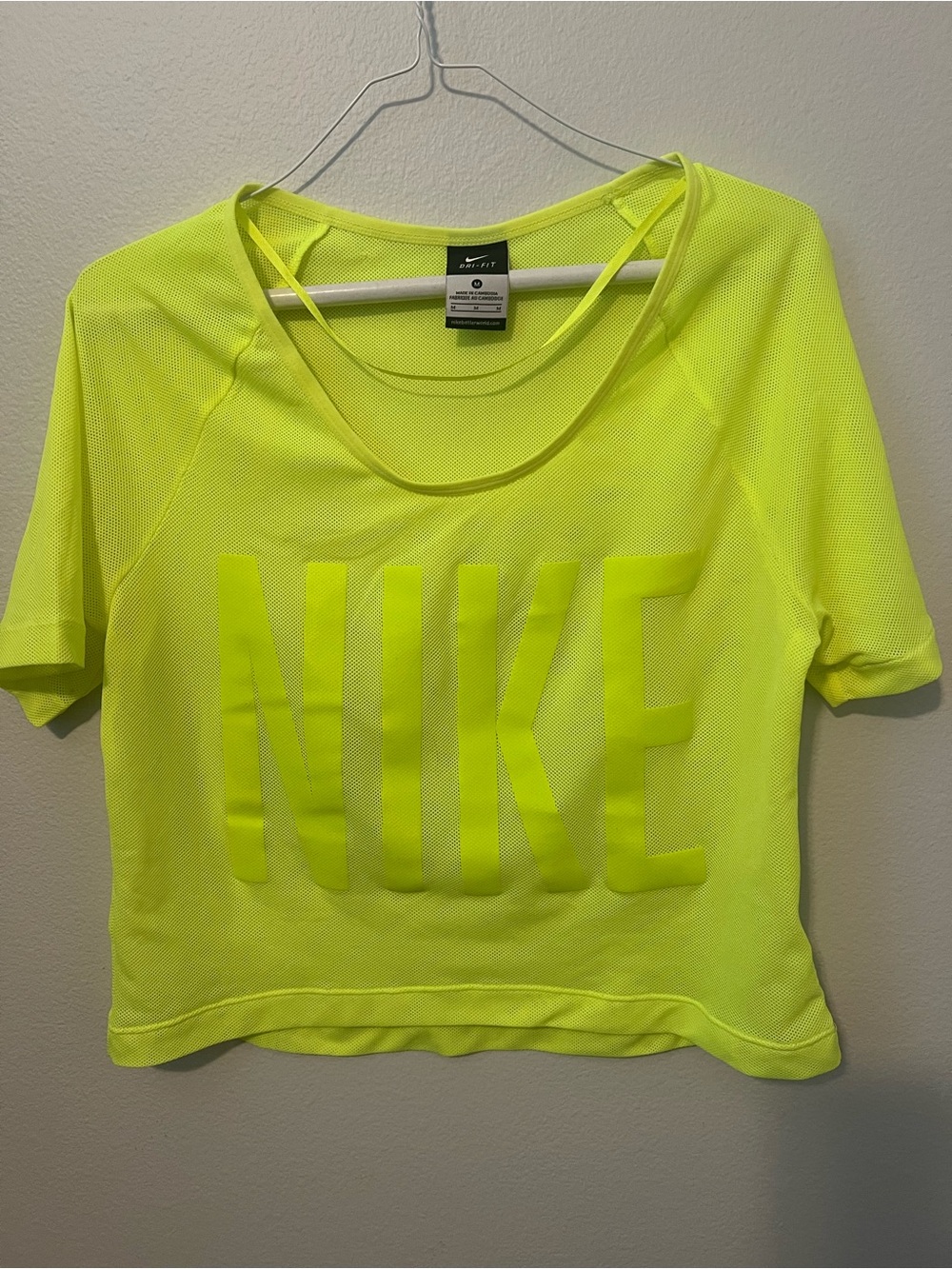 Nike Women’s Neon Yellow Short Sleeve Mesh Crop Top